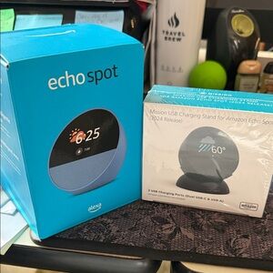 Amazon Echo Spot with USB Charging Stand in Blue